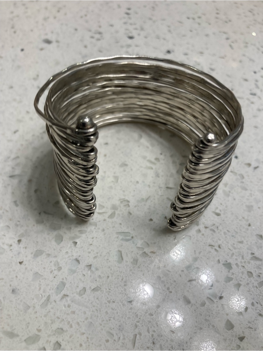 Multi-Wire Wrap Open Cuff Bracelet - Silver Tone